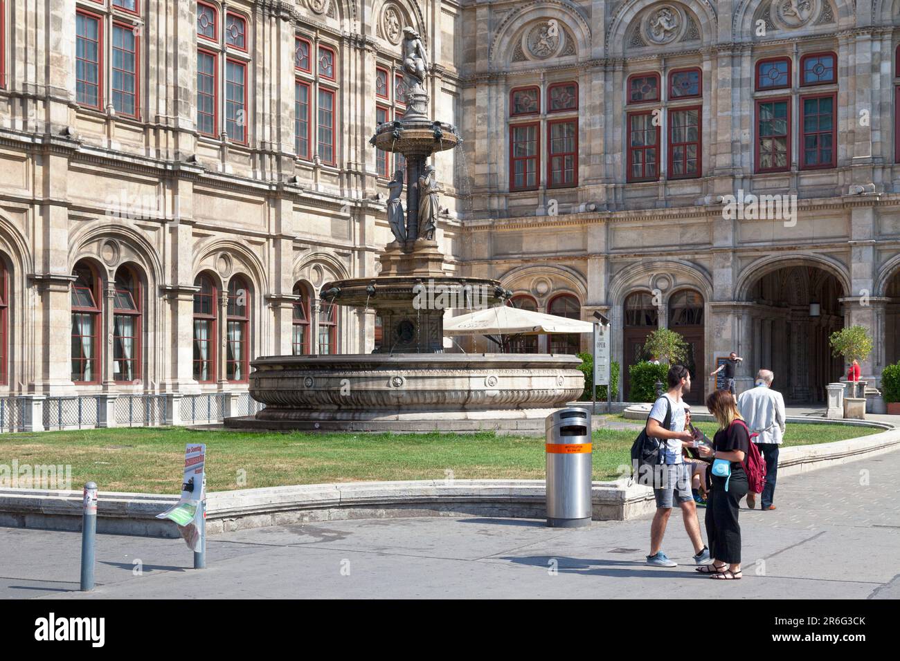 Vienna, Austria - June 17 2018: Opera fountain (German: Opernbrunnen) on the right side of the Vienna State Opera (German: Wiener Staatsoper). Stock Photo