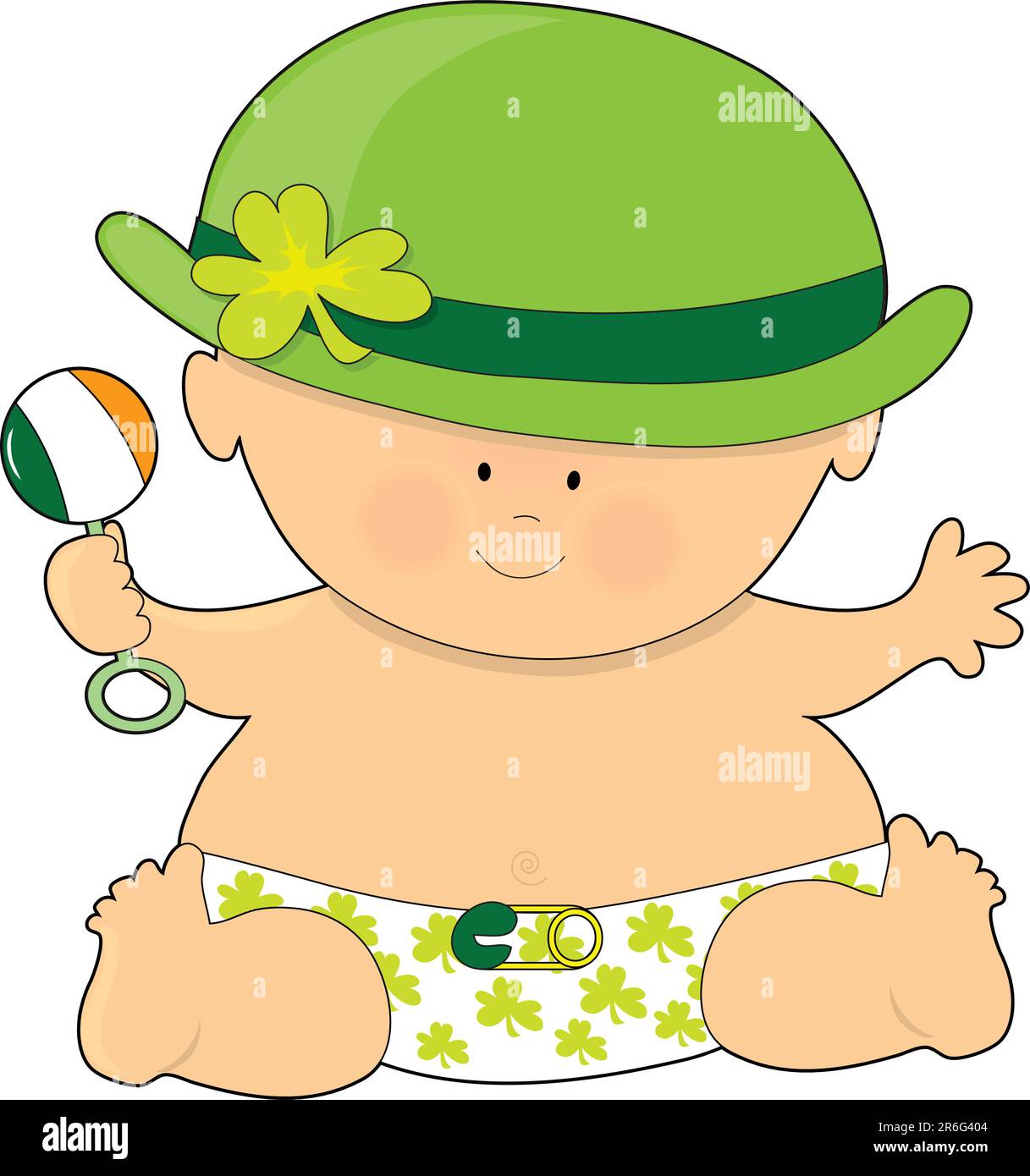 A baby dressed in a diaper and bowler hat with shamrocks Stock Vector