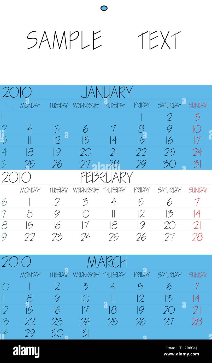 english calendar 2010 february, abstract vector art illustration Stock Vector