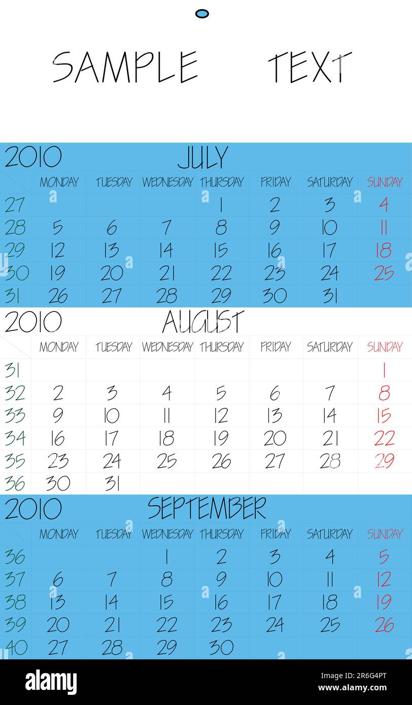 english calendar 2010 august, abstract vector art illustration Stock Vector