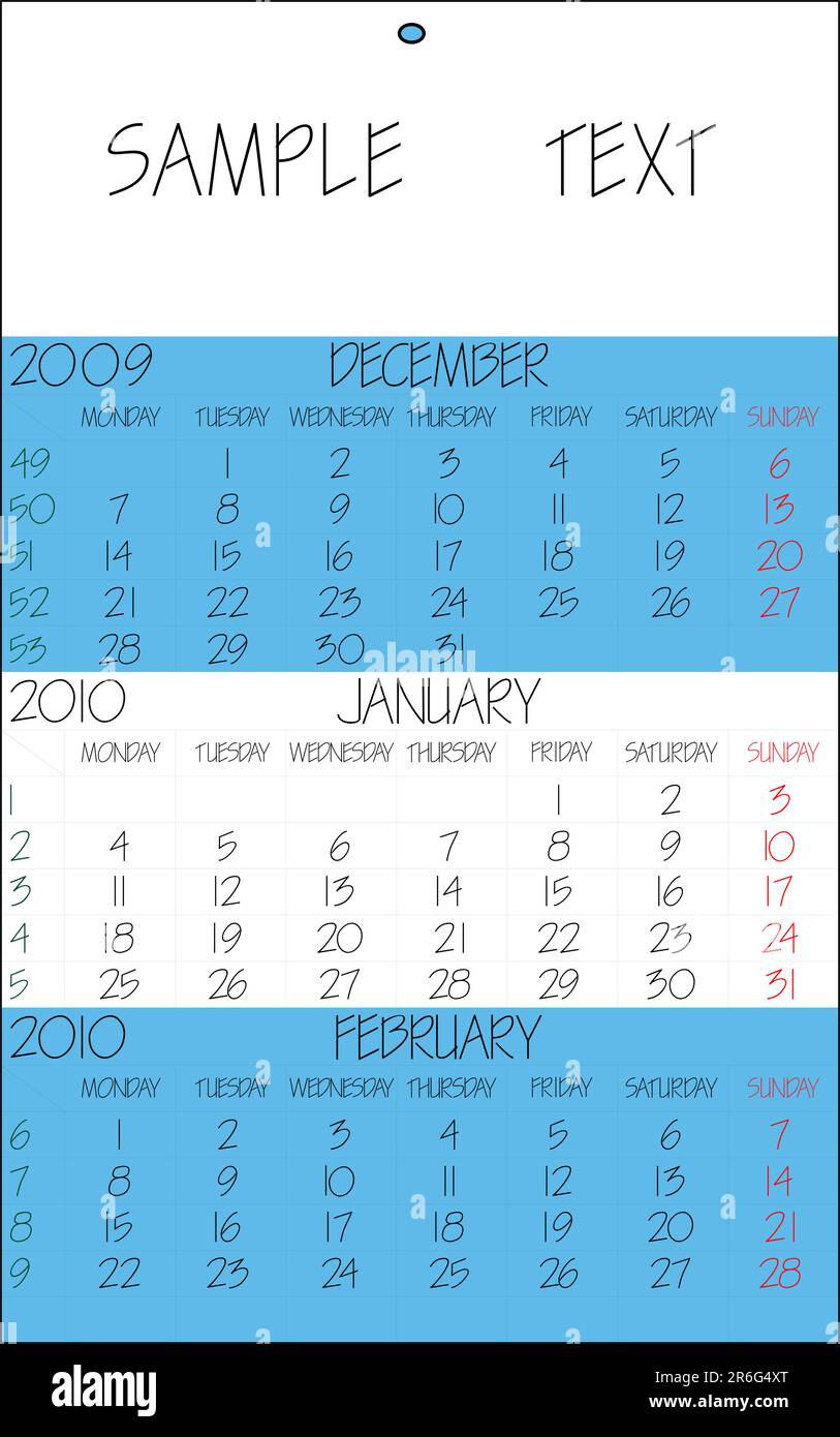 english calendar 2010 january, vector art illustration Stock Vector