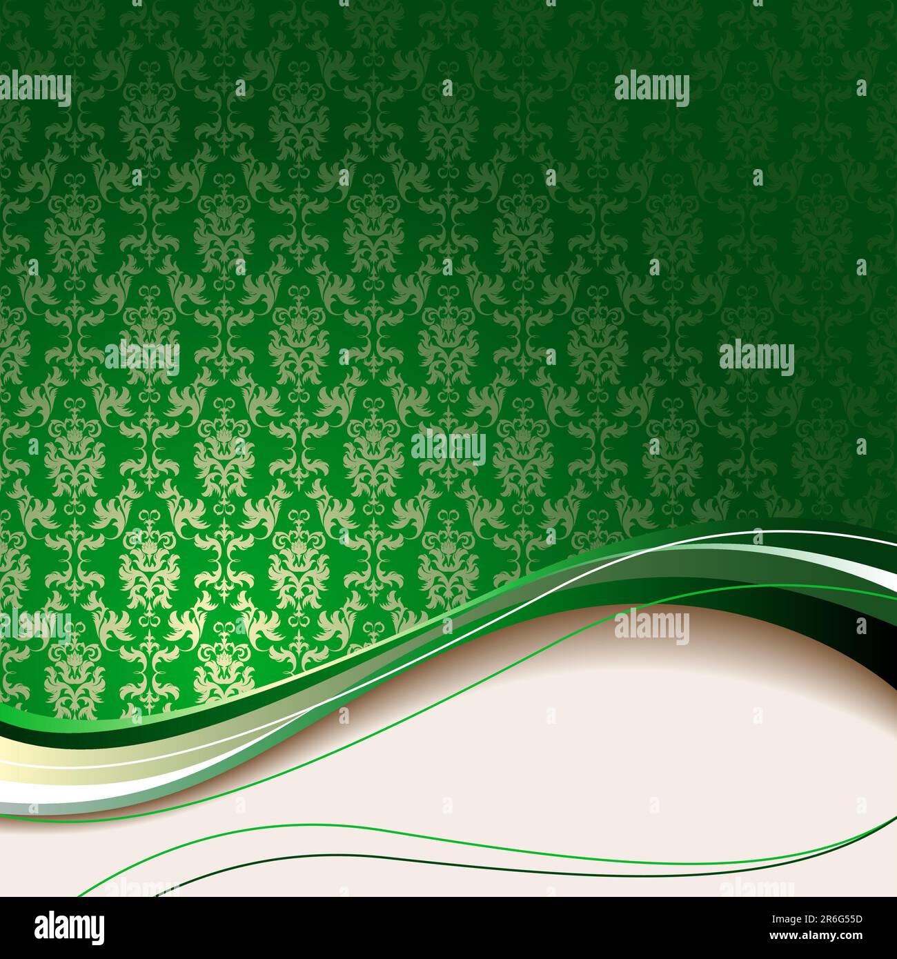 Green background with flowers and leaves and beige wave Stock Vector ...