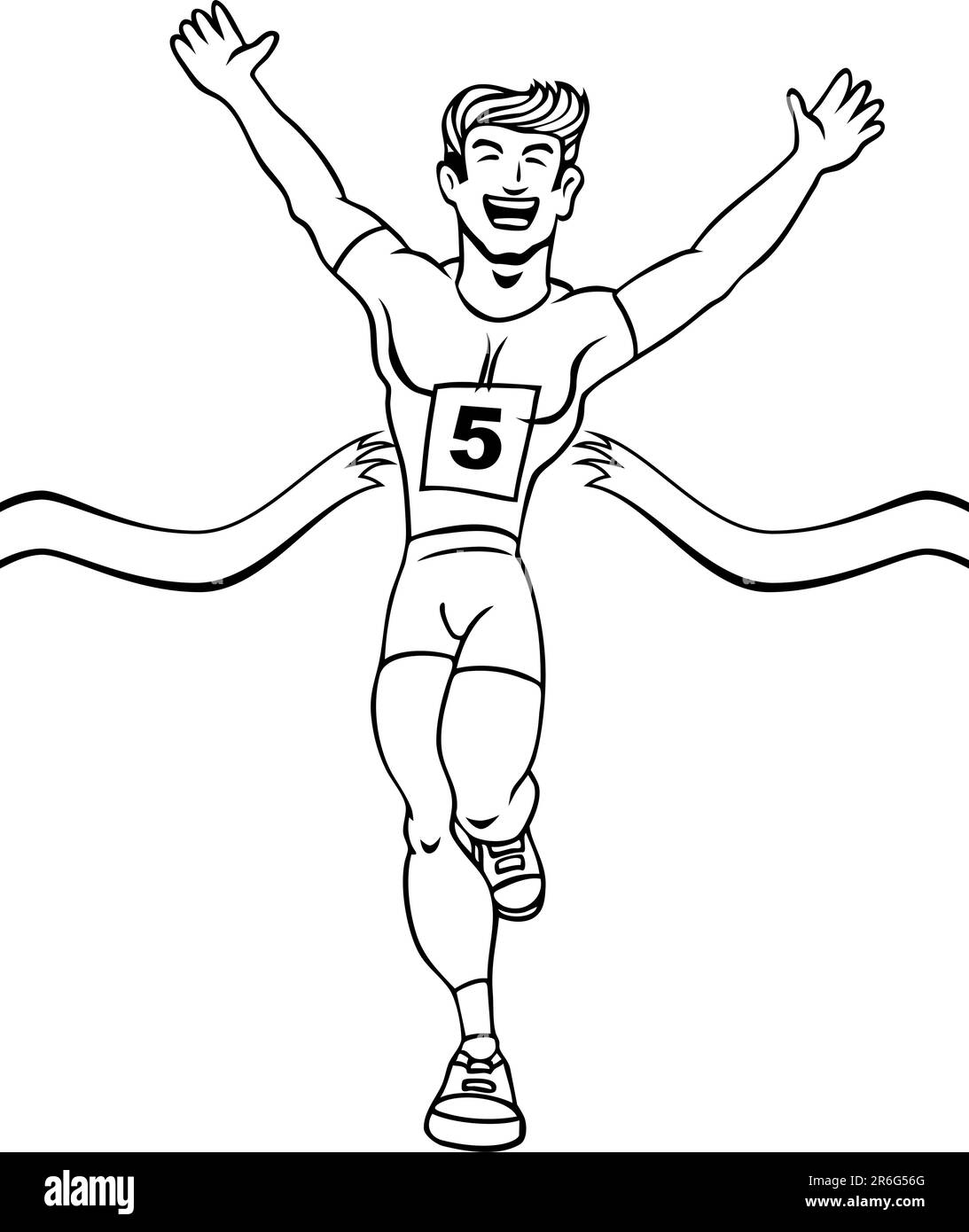 Cartoon of a man reaching the finish line in a running event. Stock Vector