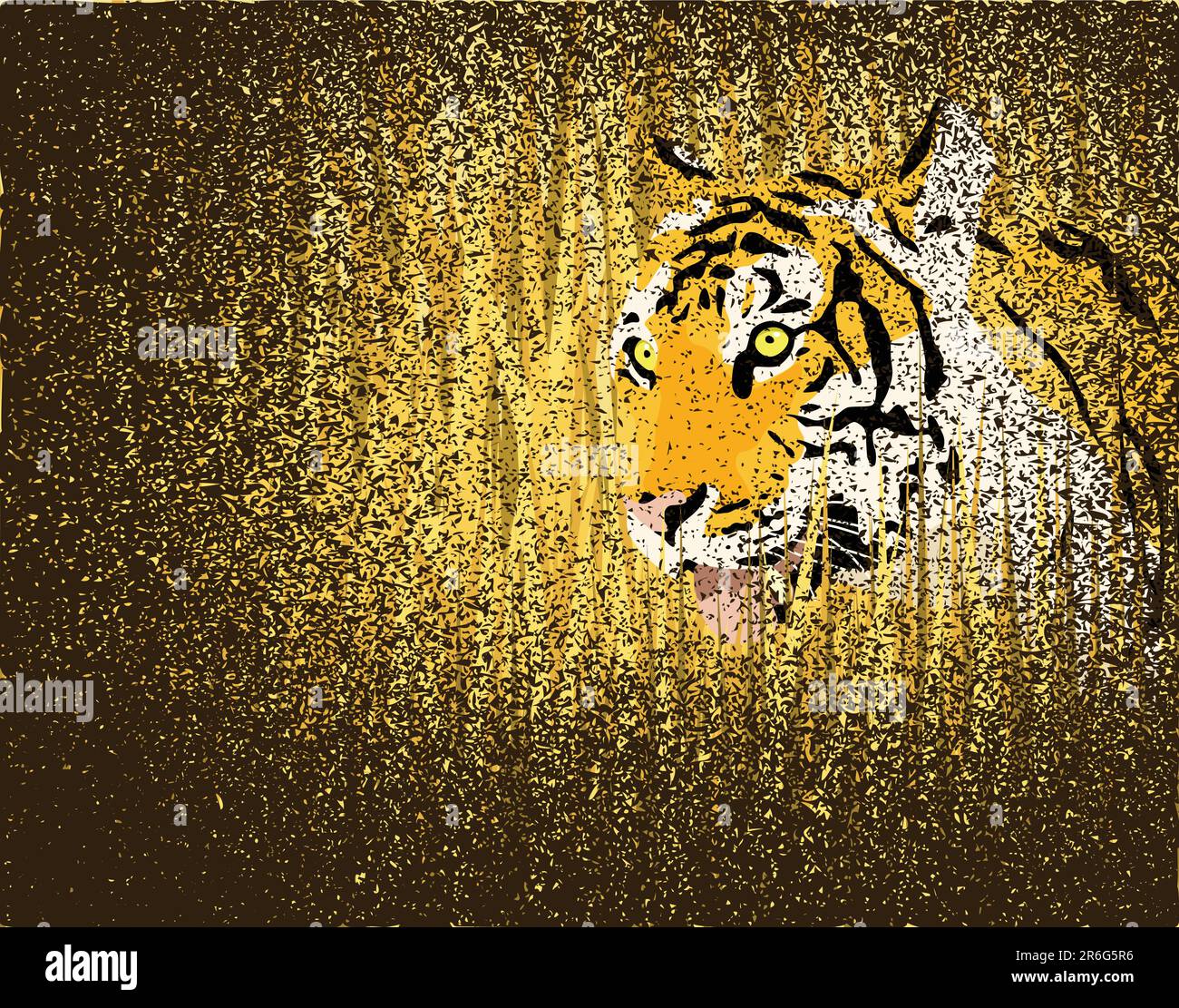 Vector illustration of a tiger in grass with grunge on separate layer Stock Vector