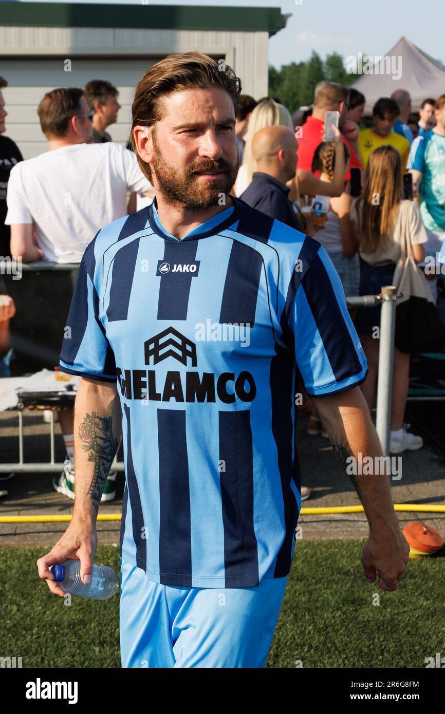 Gent, Belgium. 09th June, 2023. Actor Kevin Janssens pictured ahead of a celebrity match at the eve of the 'Kevin de Bruyne Cup' youth soccer tournament for U15 teams, Friday 09 June 2023 in Drongen, Gent. BELGA PHOTO KURT DESPLENTER Credit: Belga News Agency/Alamy Live News Stock Photo
