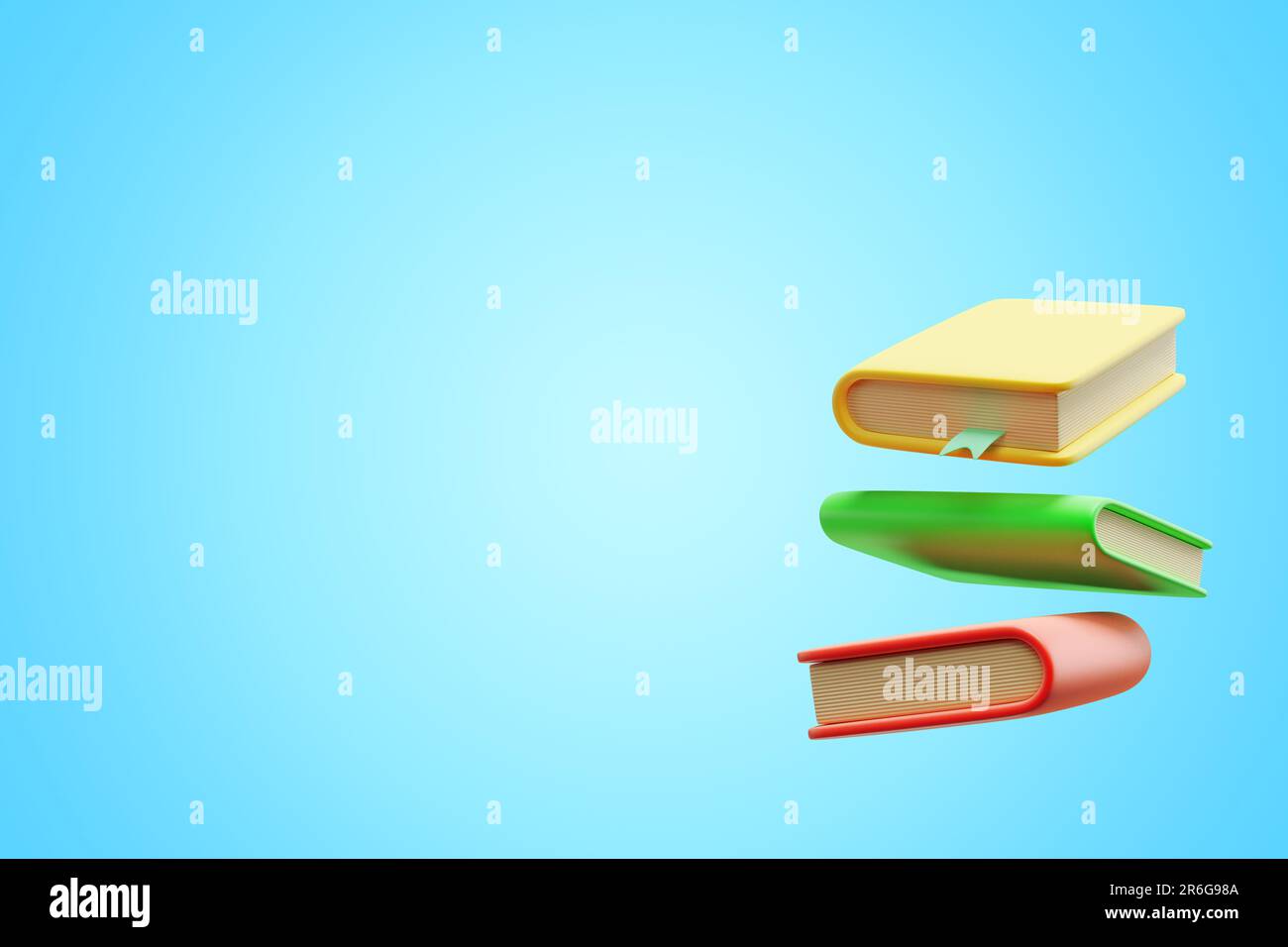 Stack of books in flight isolated on blue background.3d rendering Stock Photo