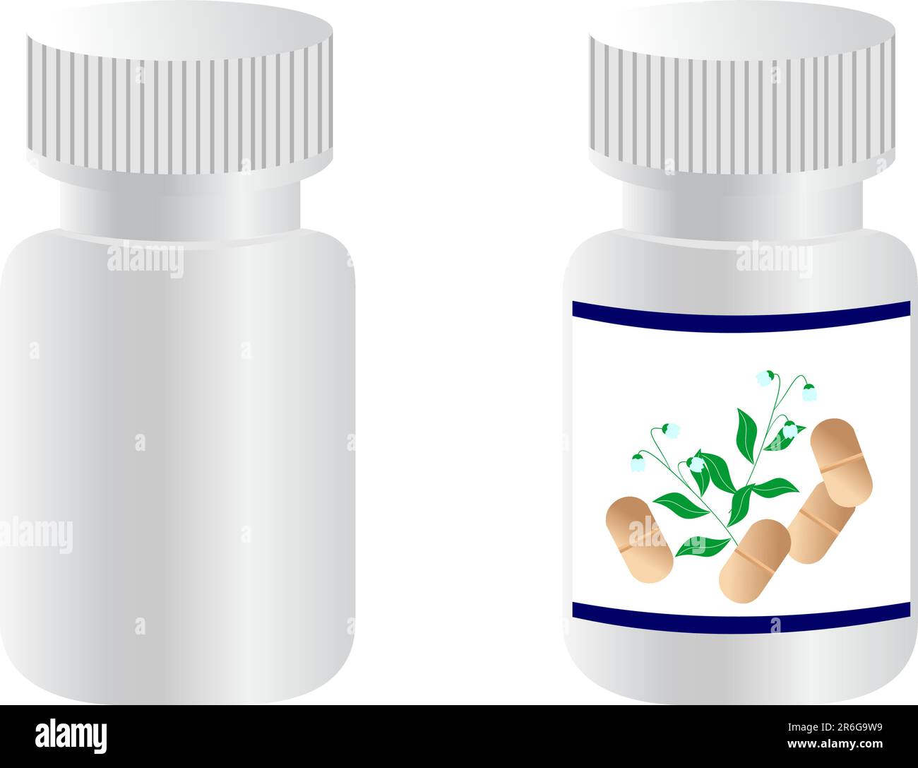 Two realistic bottles with tablets are isolated on white background. Vector Stock Vector