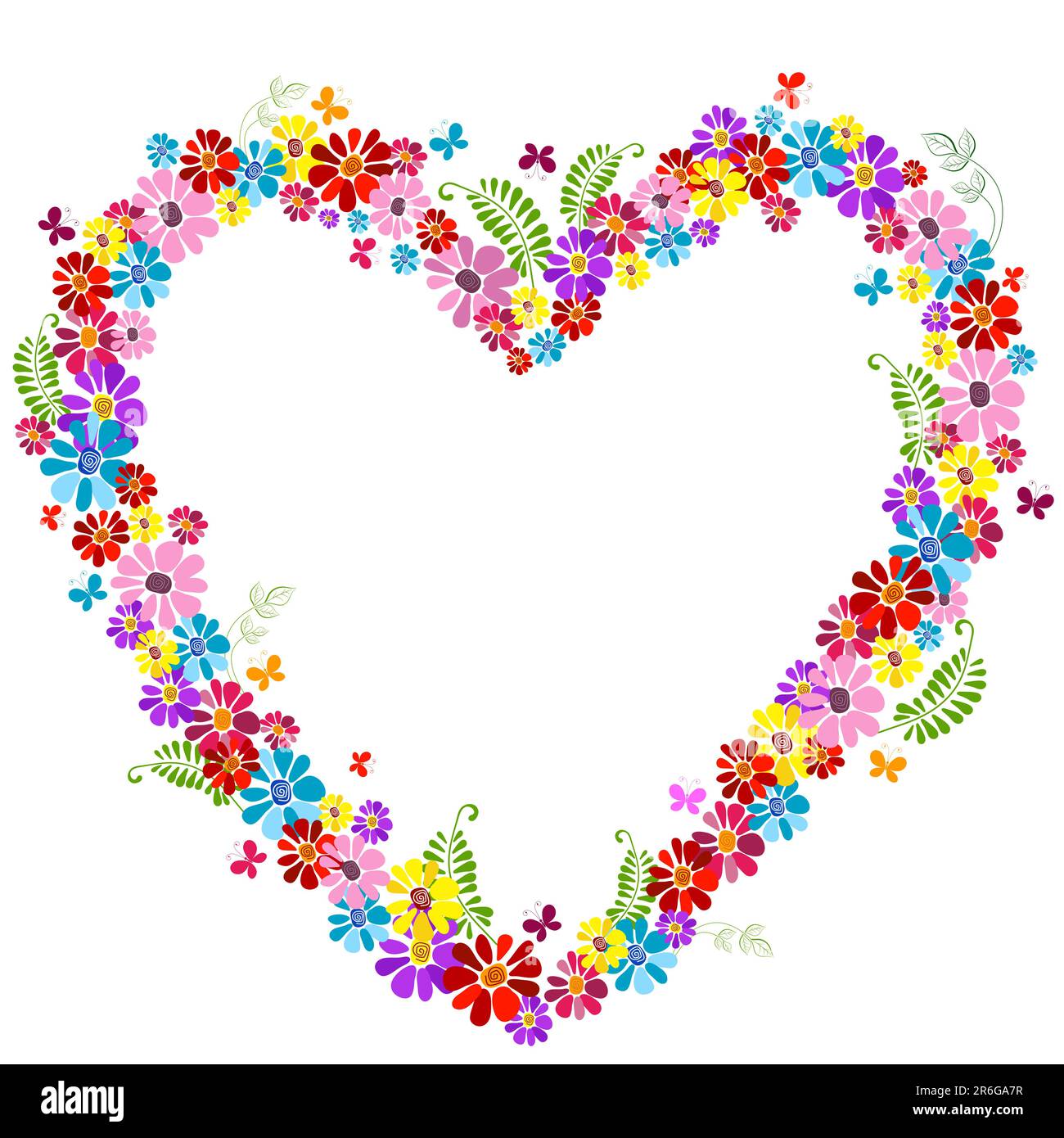 Decorative heart from colorful flowers on white background Stock Vector ...