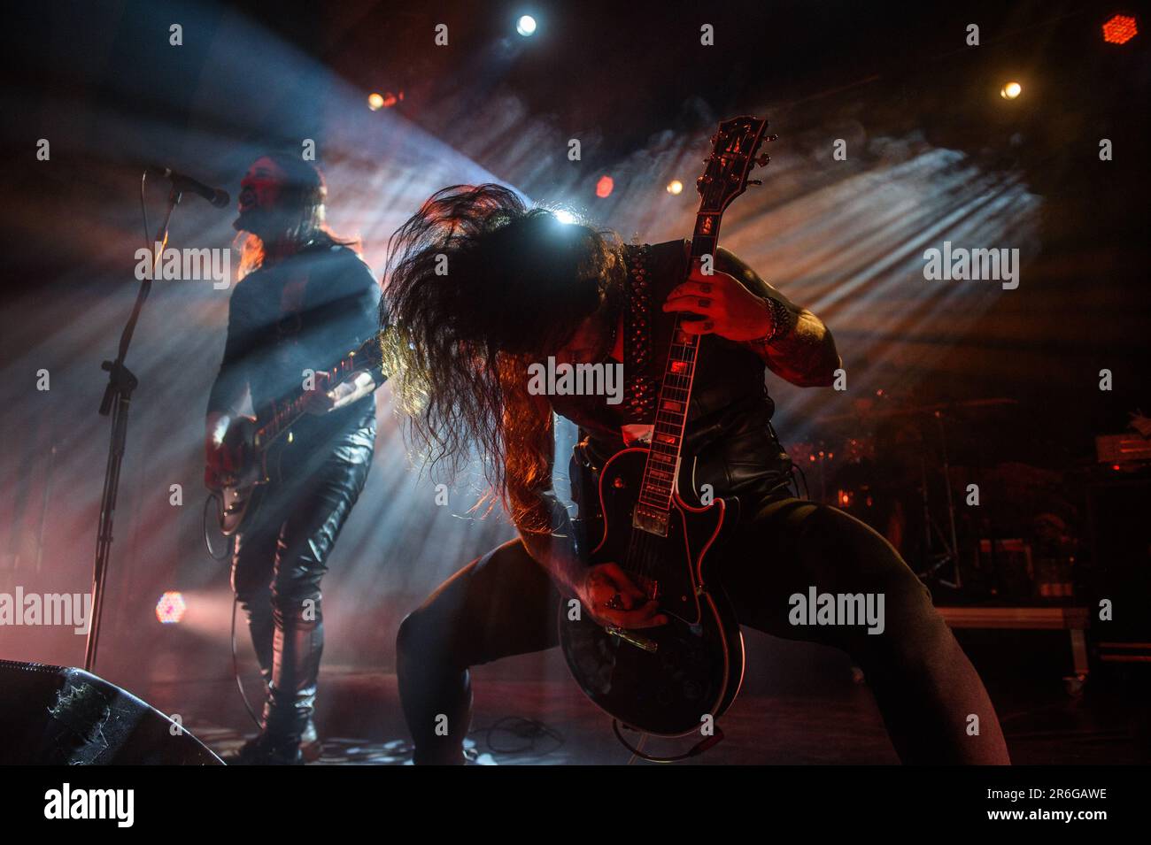 Leipzig, Germany. 28th May, 2023. Greek black metal band Rotting Christ performs on stage during the Wave-Gotik-Treffen festival in Leipzig. Wave-Gotik-Treffen is an annual world festival for 'dark' music and 'dark culture' in Leipzig, Germany. In 2023 it took place from 26 to 29 May, and collected about 20,000 visitors and 200 bands of different genres at several venues throughout the city. (Photo by Yauhen Yerchak/SOPA Images/Sipa USA) Credit: Sipa USA/Alamy Live News Stock Photo
