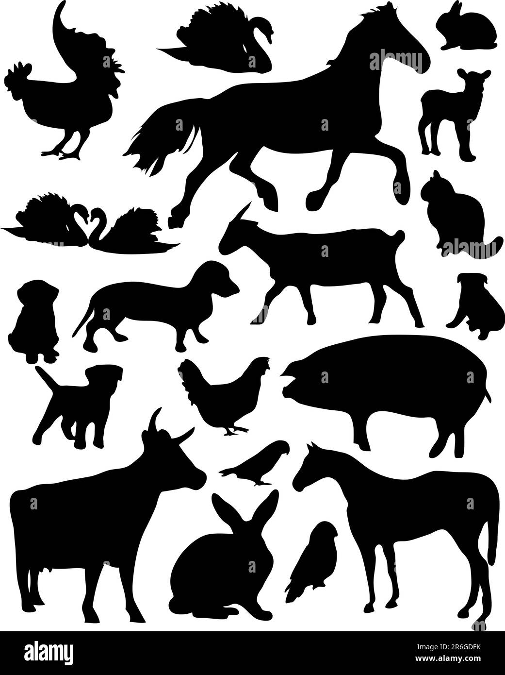 Set of vector illustrated domestic animals silhouettes Stock Vector ...