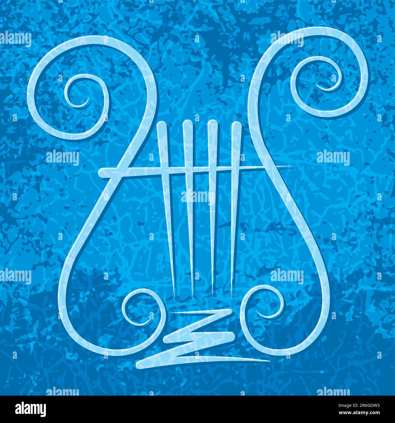 Lyre with four strings on blue grunge background Stock Vector