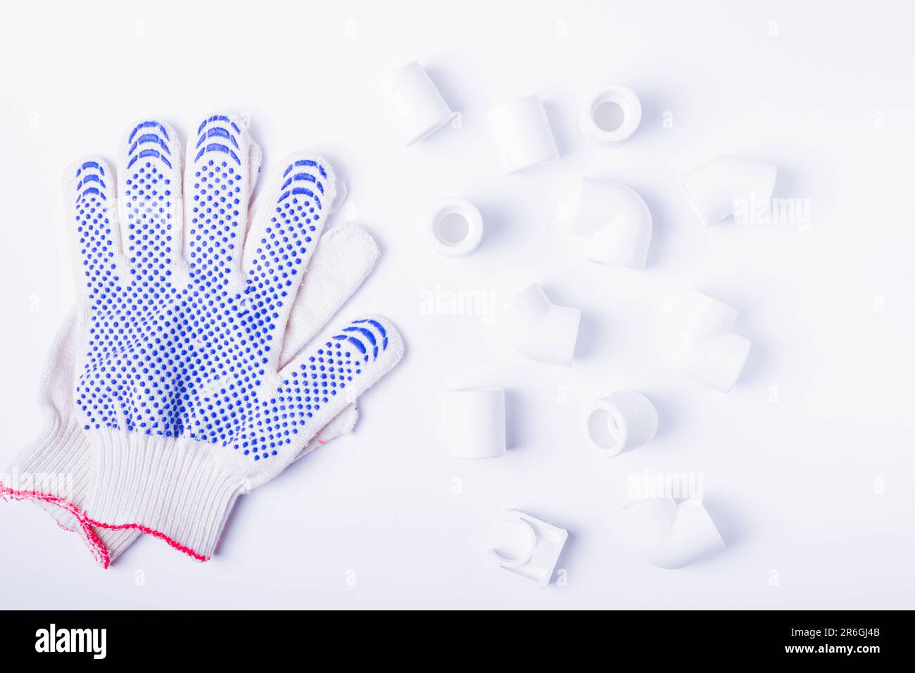 Tools for soldering water pipes. Pipe elements and tools for connecting water pipes Stock Photo