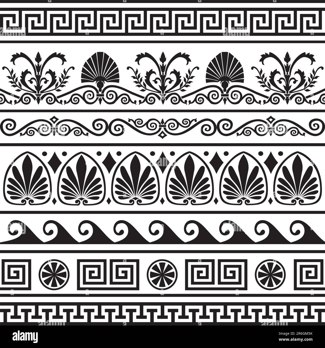 Collection of vector antique greek border ornaments.Elements isolated on white. Full scalable vector graphic, change colors as you like, included 3... Stock Vector