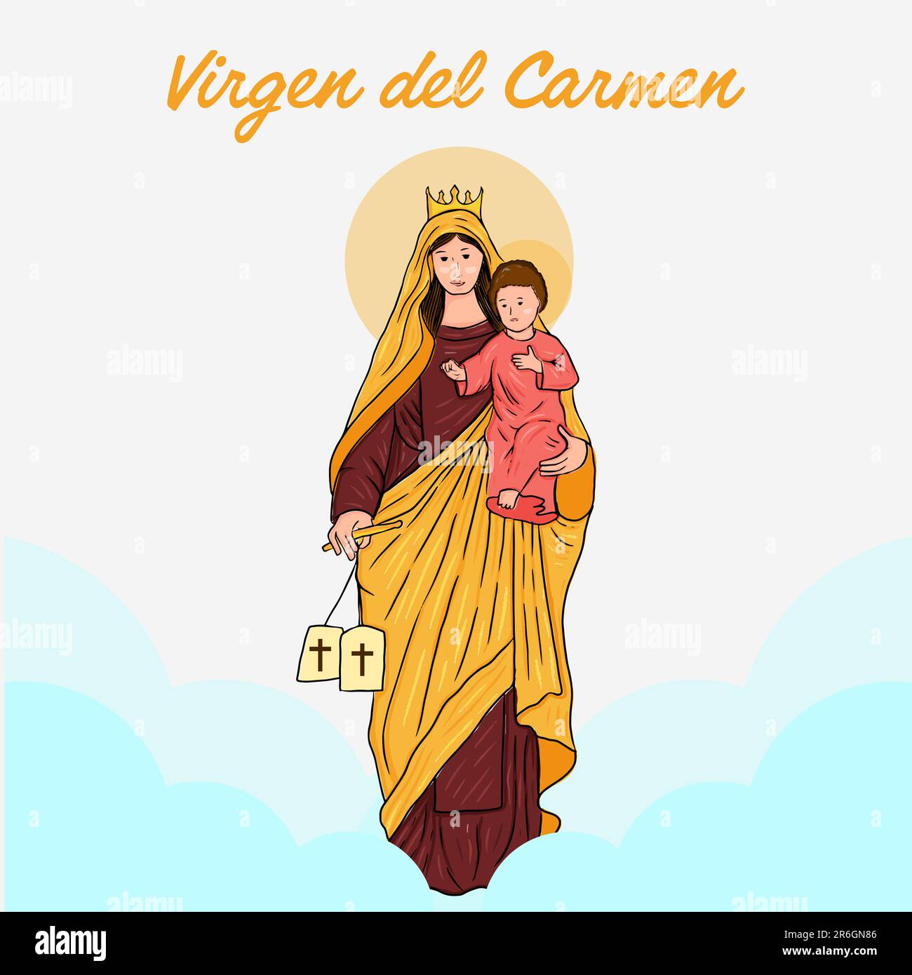 vector virgen del carmen hand drawn illustration Stock Vector