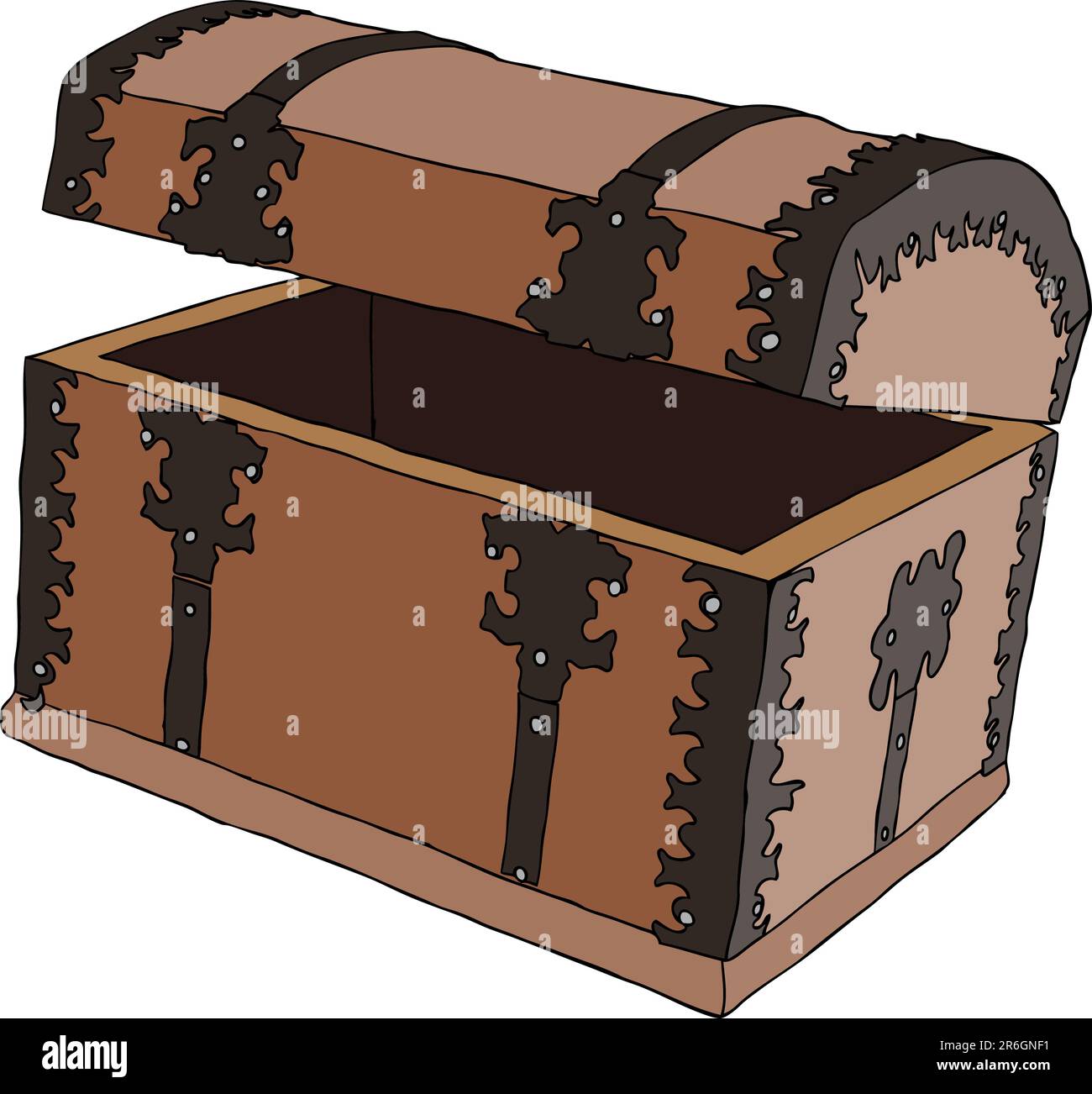 Empty brown wooden treasure chest. Vector illustration Stock Vector