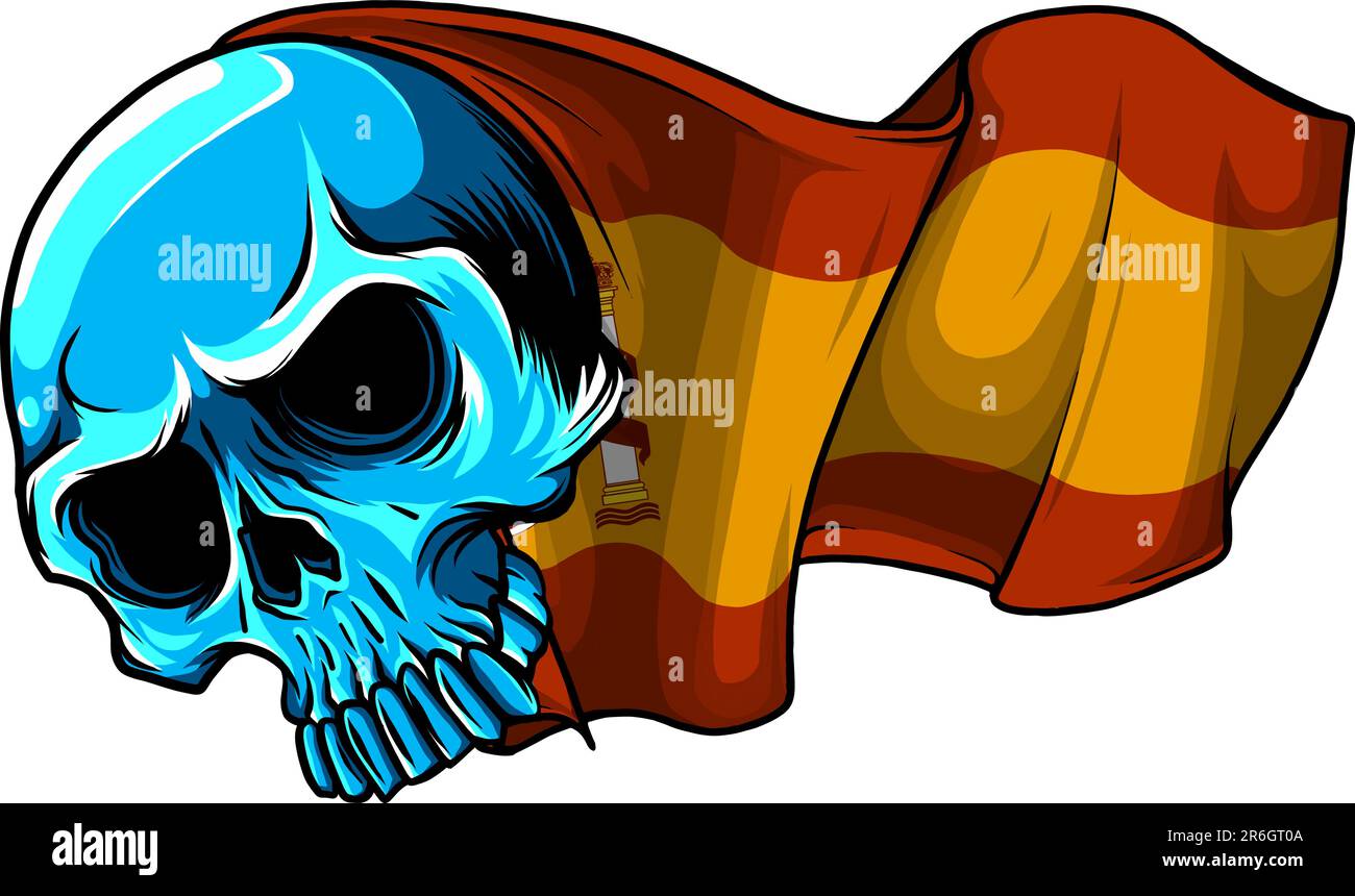 vector blue skull hand drawing illustration on white background Stock ...