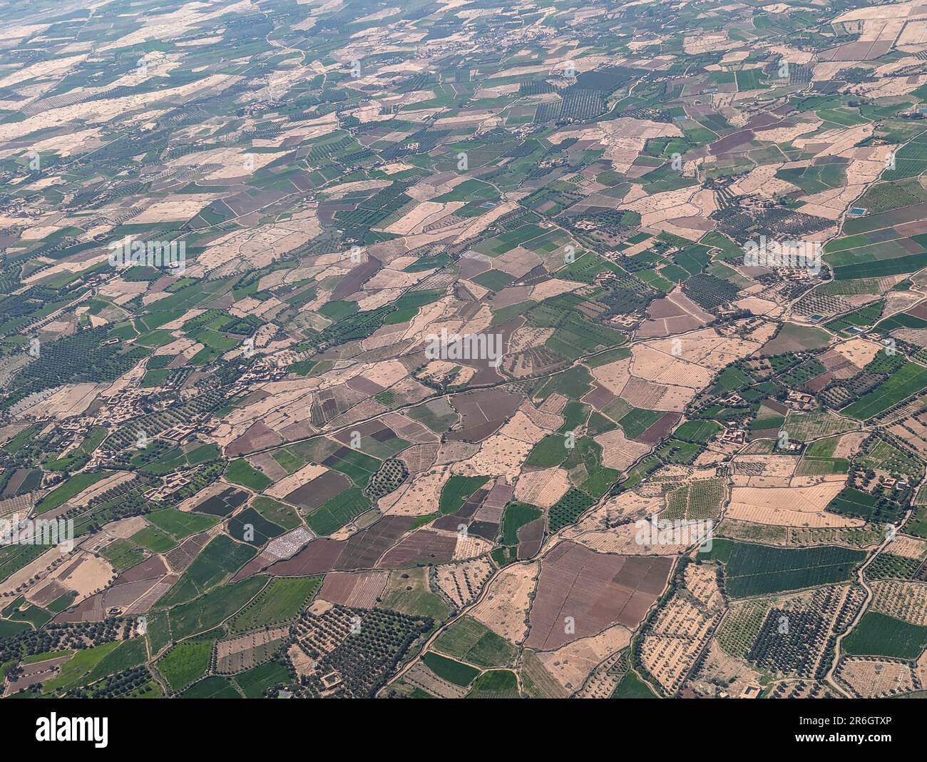 Aerial view of Moroccan countryside seen from an airplane Stock Photo