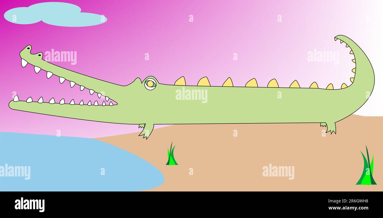 Cartoon of a crocodile, vector art illustration. More cartoons in my gallery. Stock Vector