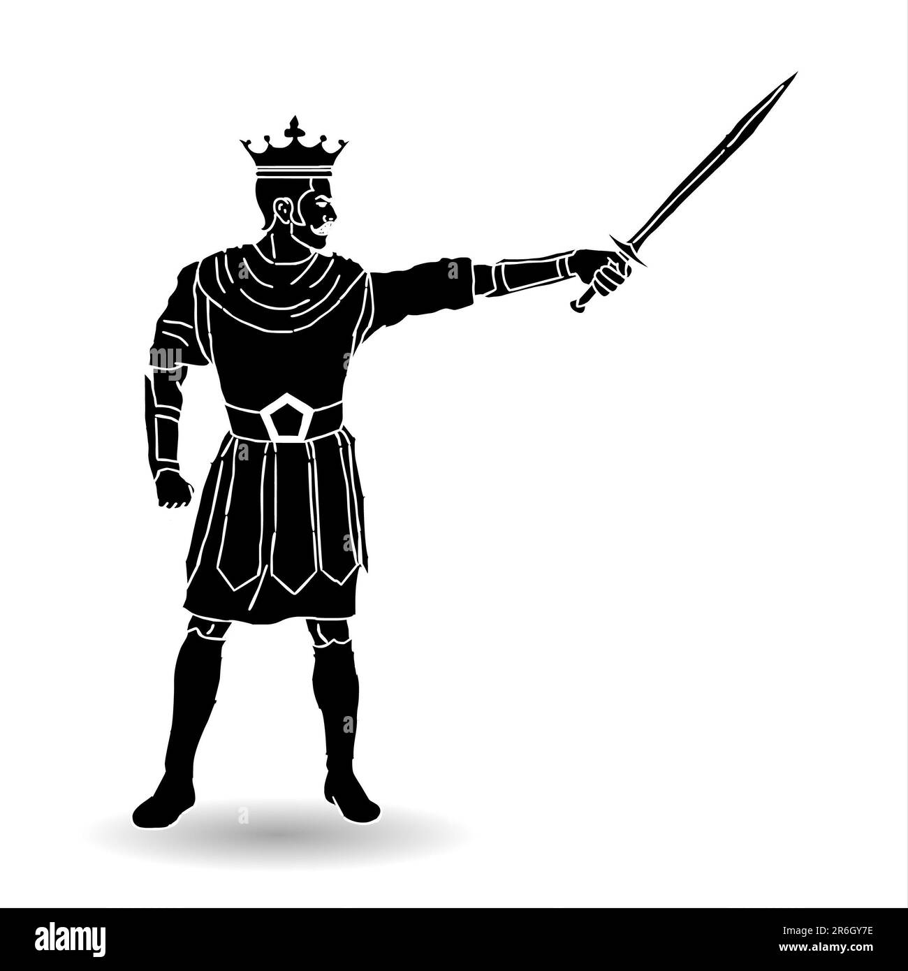 Medieval knight in armor with a sword. Black and white Stock Photo