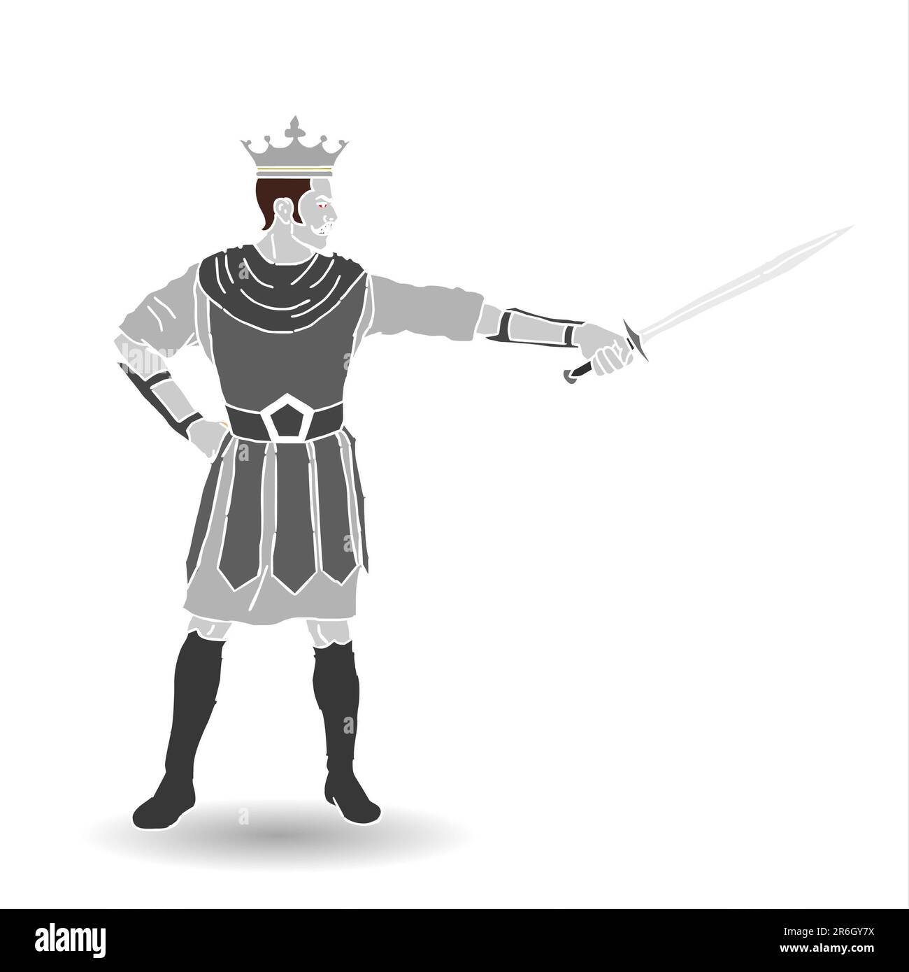 Medieval knight in armor with sword and crown Stock Photo