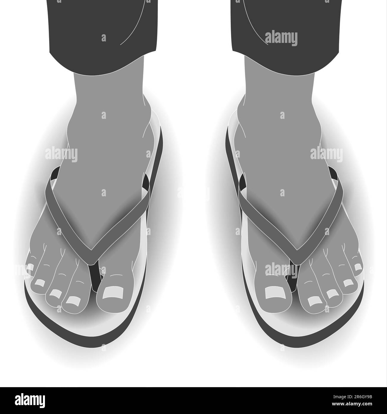 Vector illustration of feet and flip flops on a white background. Stock Photo