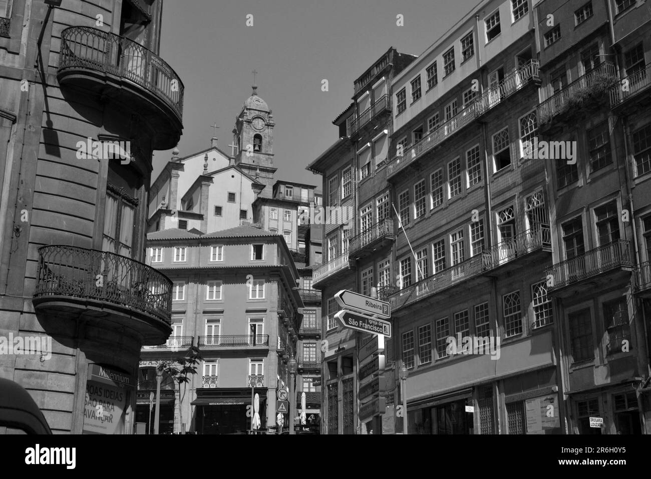 Several facades in Porto City, august 2015 17th. The downtown of Porto has the look of medieval architecture. Stock Photo