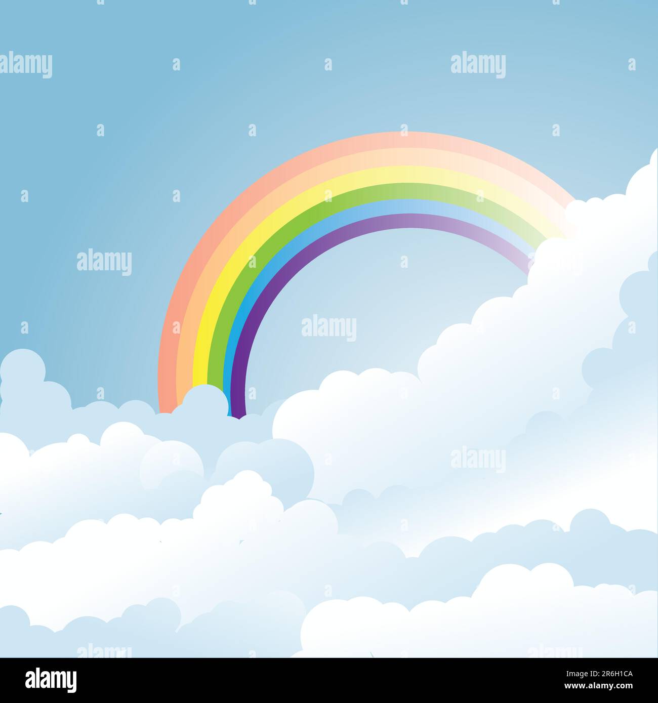 blue sky background with cloud and rainbow vector illustration Stock ...