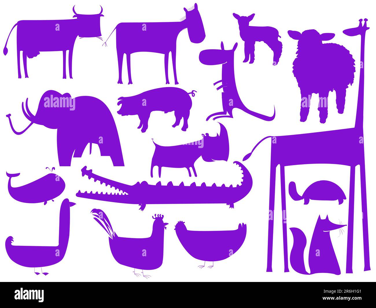 animal purple silhouettes isolated on white, vector art illustration ...