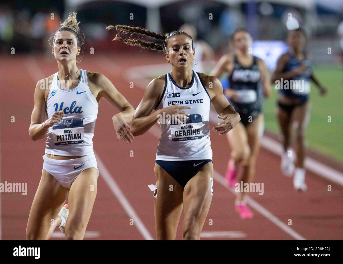 UCLA's ROSE PITTMAN (l) and RACHEL GEARING of Penn State finish the 800