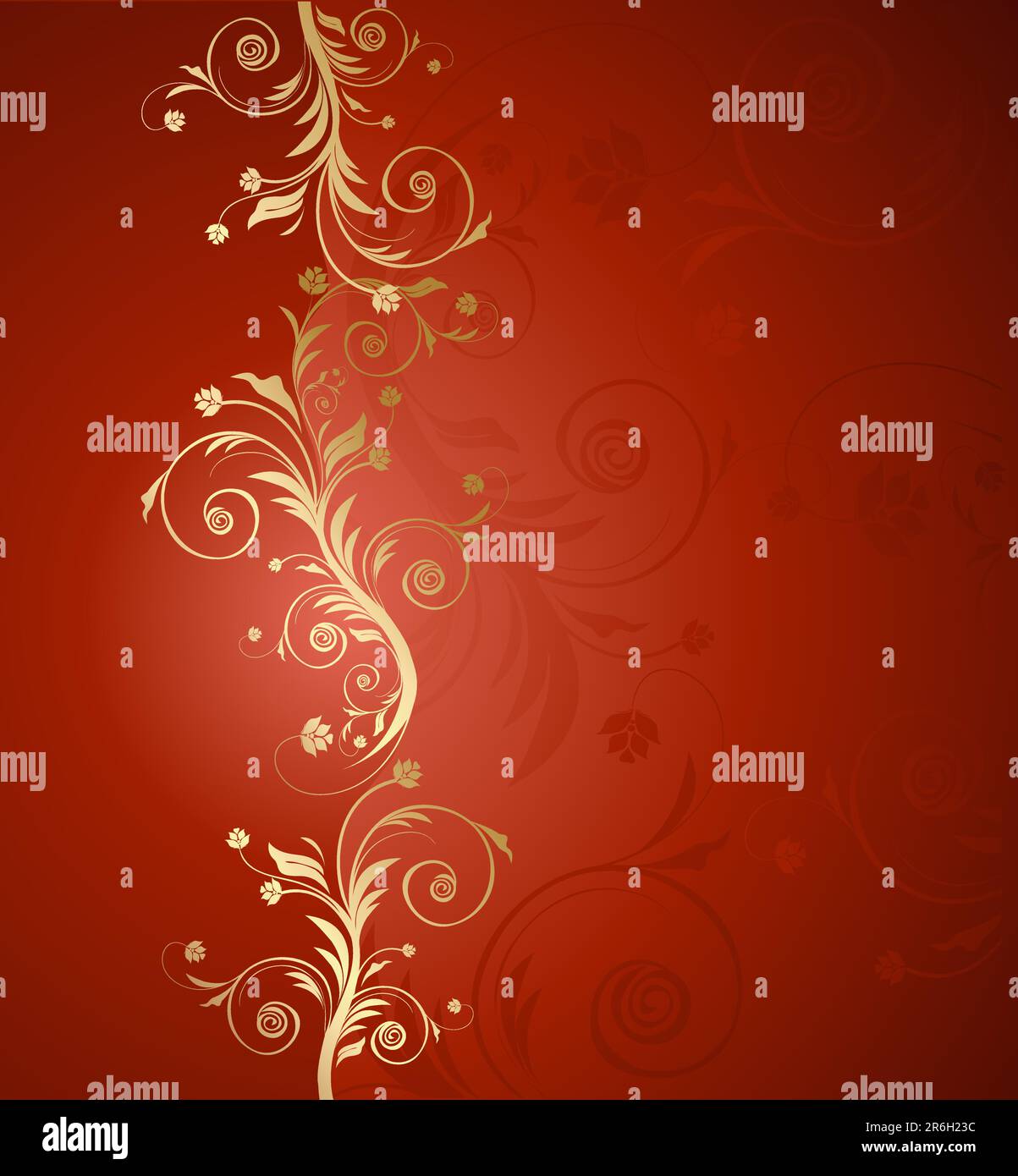 Vector red and golden floral background for text with pattern Stock