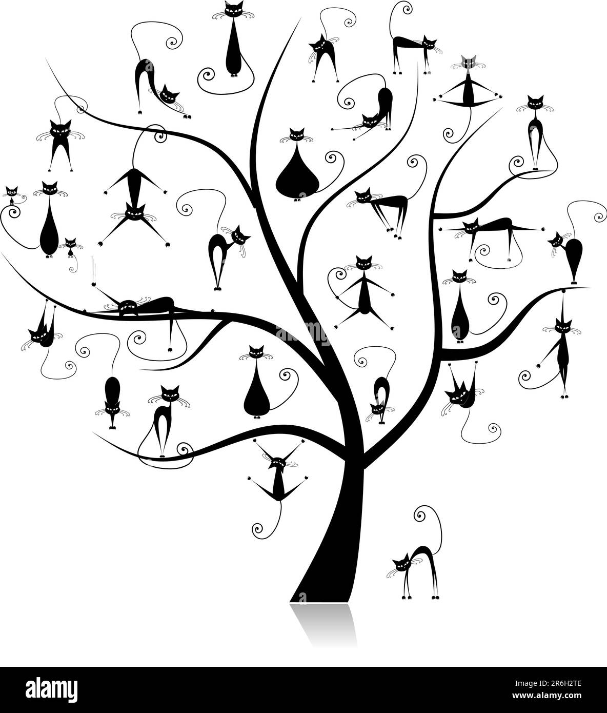 Family cats tree, 27 black silhouettes funny Stock Vector