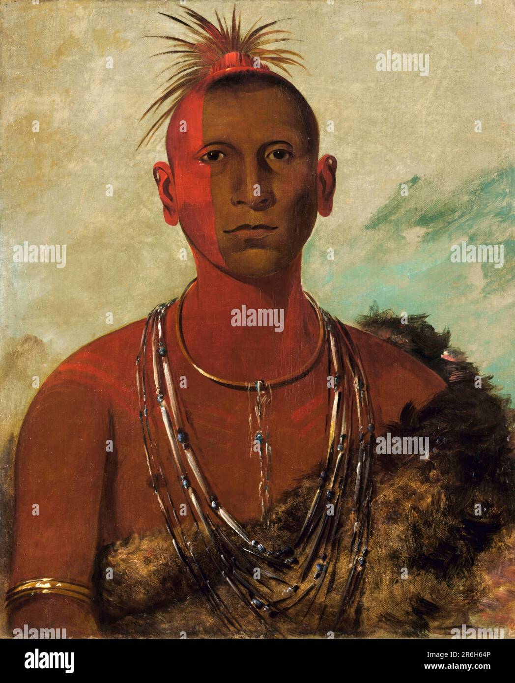 Náhseúskuk, Whirling Thunder, Eldest Son of Black Hawk. oil on