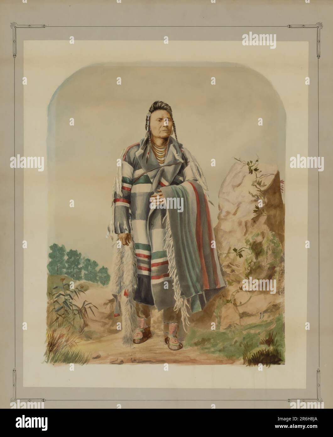 Chief Joseph of the Nez Perce. Date: ca. 1880. watercolor on paper mounted on paperboard. Museum: Smithsonian American Art Museum. Stock Photo