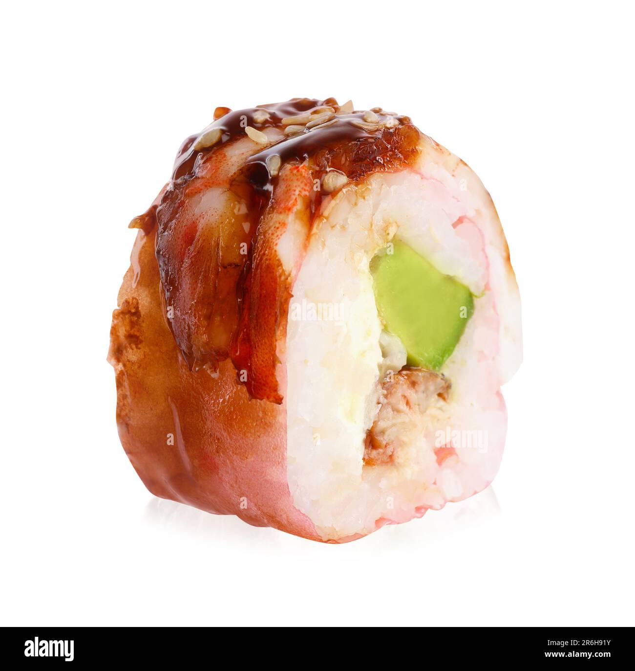 Delicious fresh sushi roll isolated on white Stock Photo