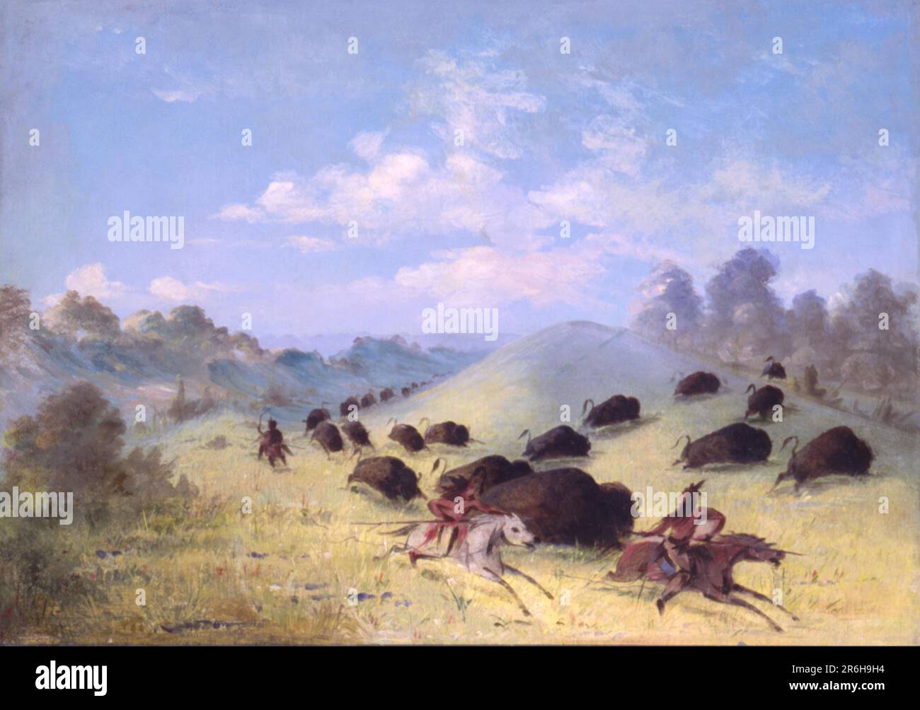 Comanche Indians Chasing Buffalo with Lances and Bows. oil on canvas. Date: 1846-1848. Museum: Smithsonian American Art Museum. Stock Photo