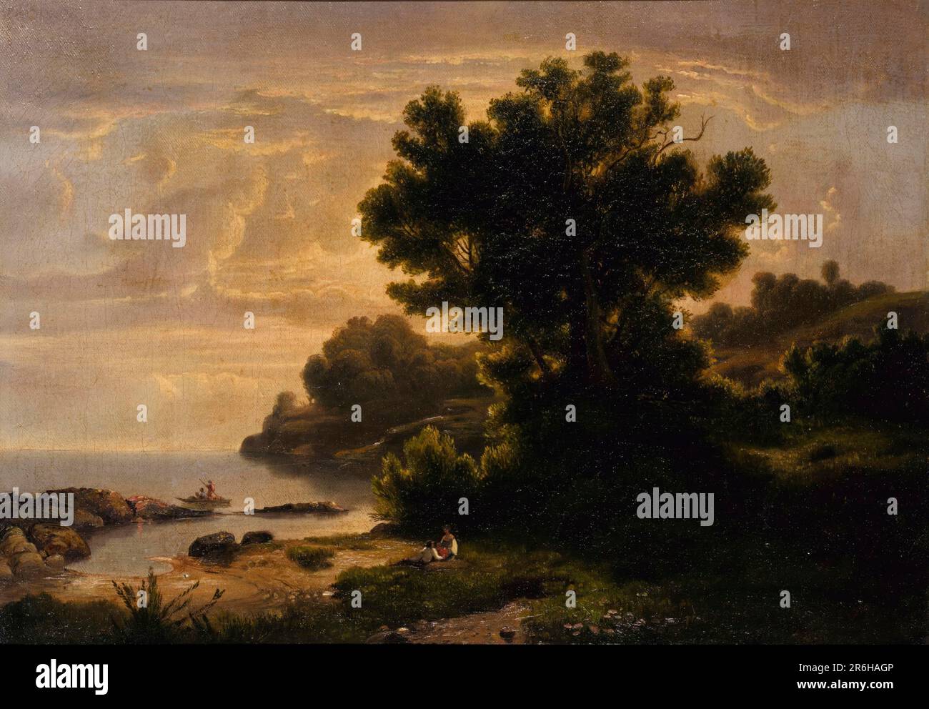 Landscape with Family by Lake. oil on canvas. Date: 1858. Museum: Smithsonian American Art Museum. Stock Photo