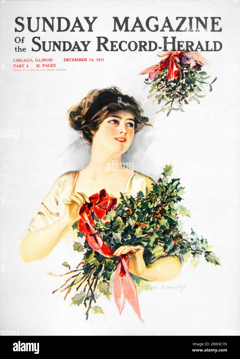 1910s BRUNETTE YOUNG WOMAN LOOKING UP AT CHRISTMAS MISTLETOE DECORATION WHILE HOLDING RED RIBBON BOUQUET OF HOLLY - kh13595 NAW001 HARS COVER CELEBRATION FEMALES SUNDAY HOME LIFE COPY SPACE HALF-LENGTH LADIES PERSONS INSPIRATION ARTIST CONFIDENCE BRUNETTE DECORATION DREAMS ADVENTURE MERRY LOW ANGLE HOLLY SUNDAY MAGAZINE UP DECEMBER CONCEPTUAL DECEMBER 25 IMAGINATION STYLISH HERALD JOYOUS YOUNG ADULT WOMAN CAUCASIAN ETHNICITY GREENS OLD FASHIONED Stock Photo
