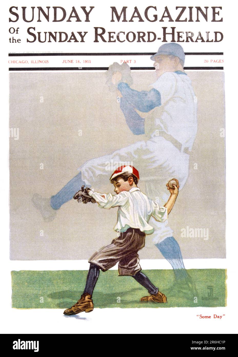 1910s YOUNG BOY PRACTICING PITCHING A BALL AND DREAMING OF A PROFESSIONAL BASEBALL CAREER GHOSTED BEHIND HIM MAGAZINE COVER - kh13600 NAW001 HARS SUNDAY HOME LIFE COPY SPACE FULL-LENGTH PHYSICAL FITNESS INSPIRATION MALES GOALS DREAMS ADVENTURE STRENGTH AND DREAMING EXCITEMENT RECREATION SUNDAY MAGAZINE 1911 OCCUPATIONS PROFESSIONAL SPORTS CONCEPTUAL IMAGINATION GHOSTED BALL GAME BALL SPORT GROWTH HERALD HIM JUVENILES PITCHING PRE-TEEN PRE-TEEN BOY PRECISION BASEBALL BAT CAUCASIAN ETHNICITY OLD FASHIONED PRACTICING Stock Photo