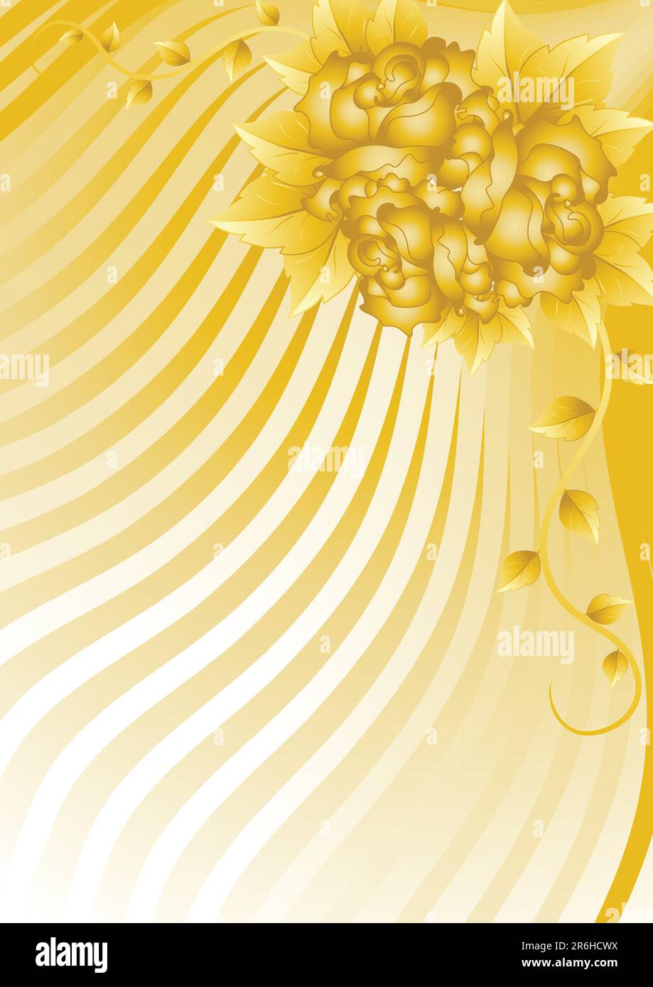 gold roses on a wavy abstraction background Stock Vector
