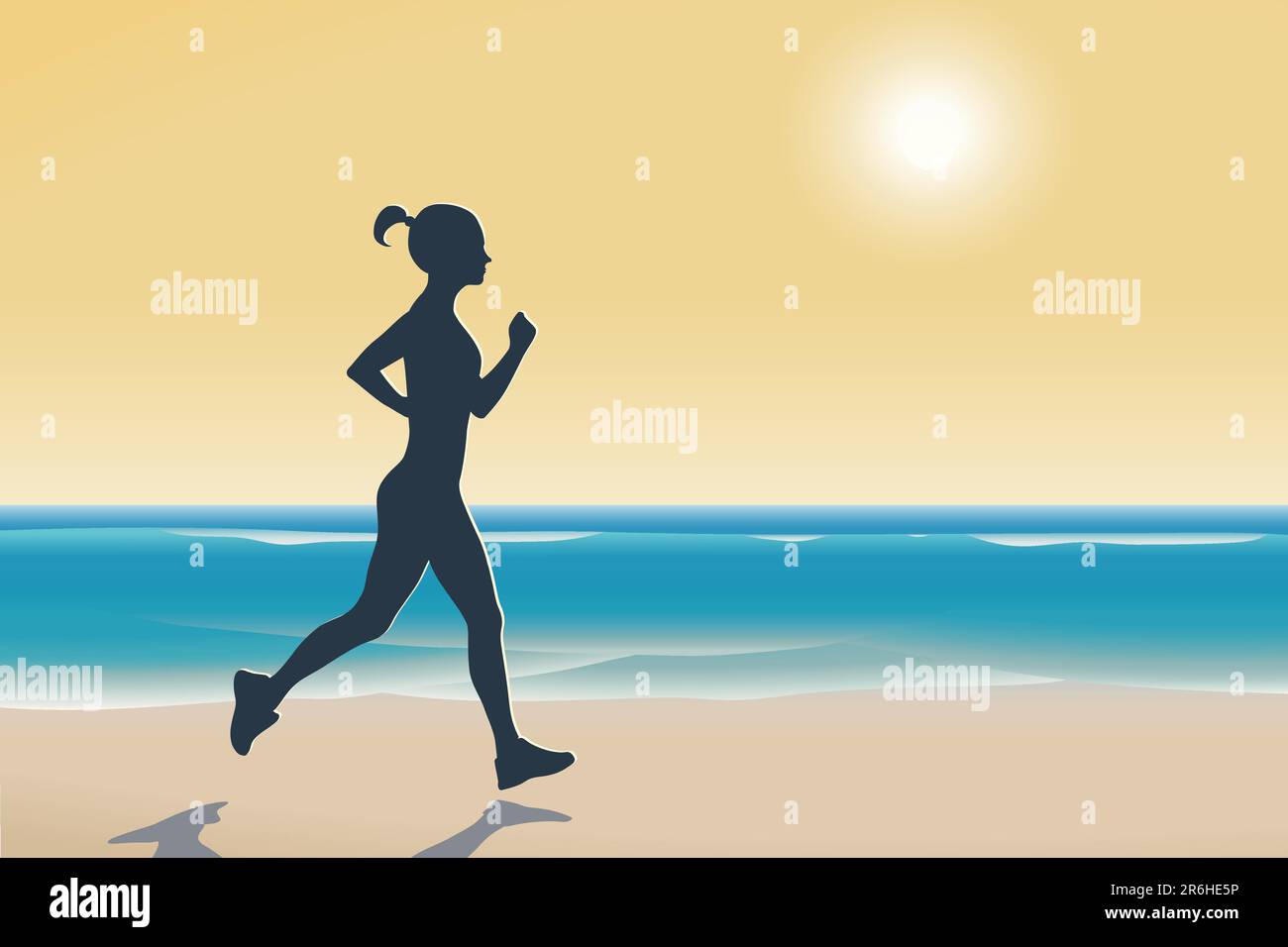Woman running on beach sunset Stock Vector Images - Alamy