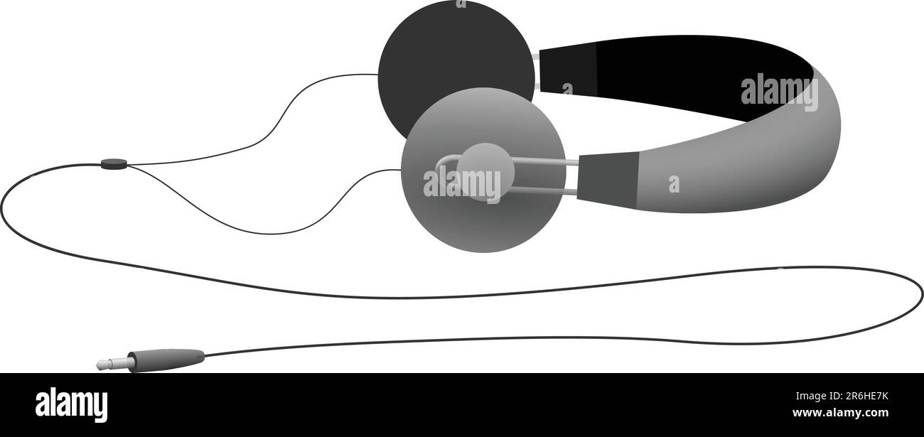 Vector headphones on their side with the full cord Stock Vector Image