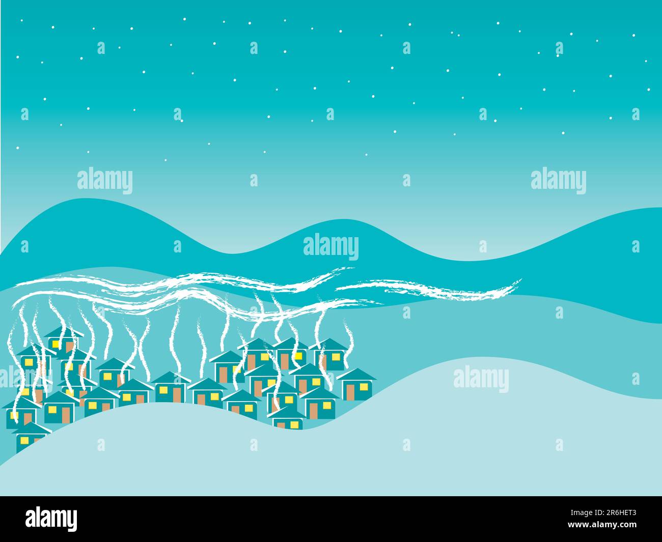 vector illustration of mountain village in blue colors Stock Vector