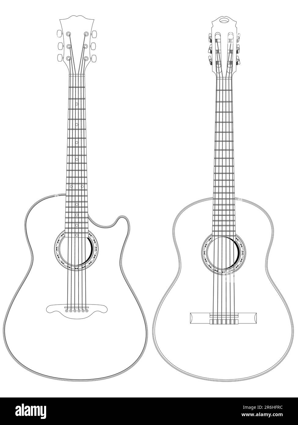 Vector isolated image of acoustic guitars on white background Stock