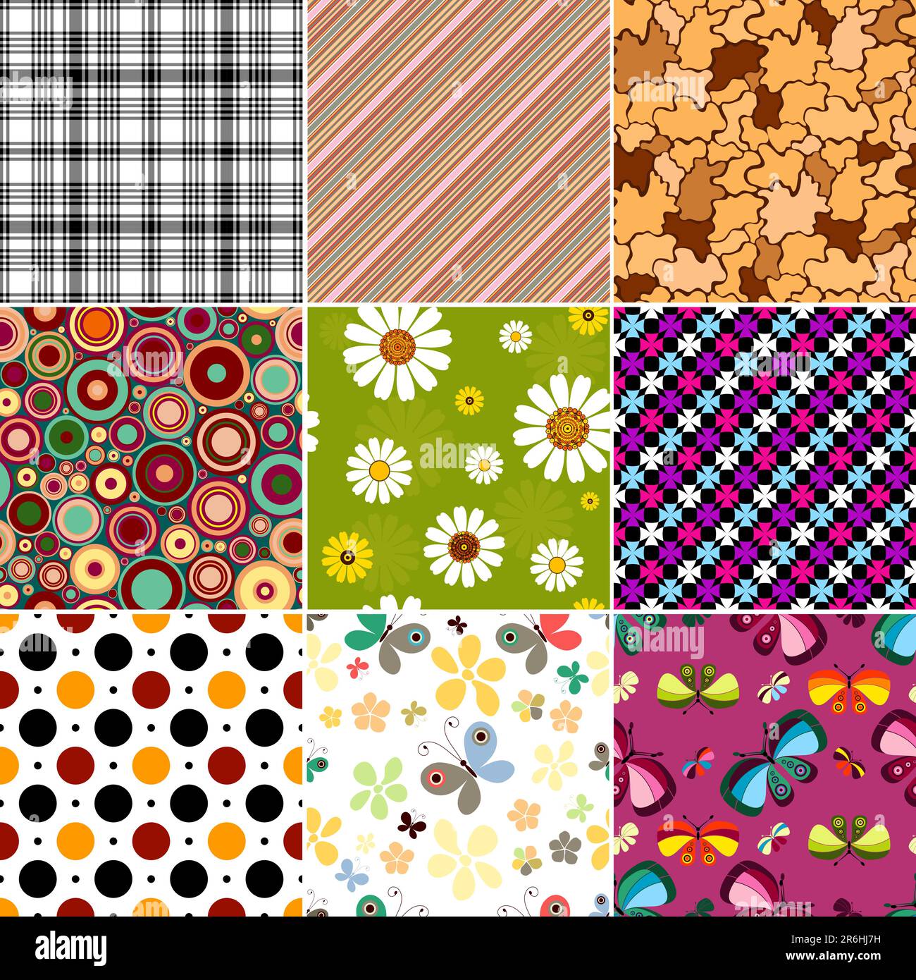 Collection geometric and floral seamless patterns (vector) Stock Vector