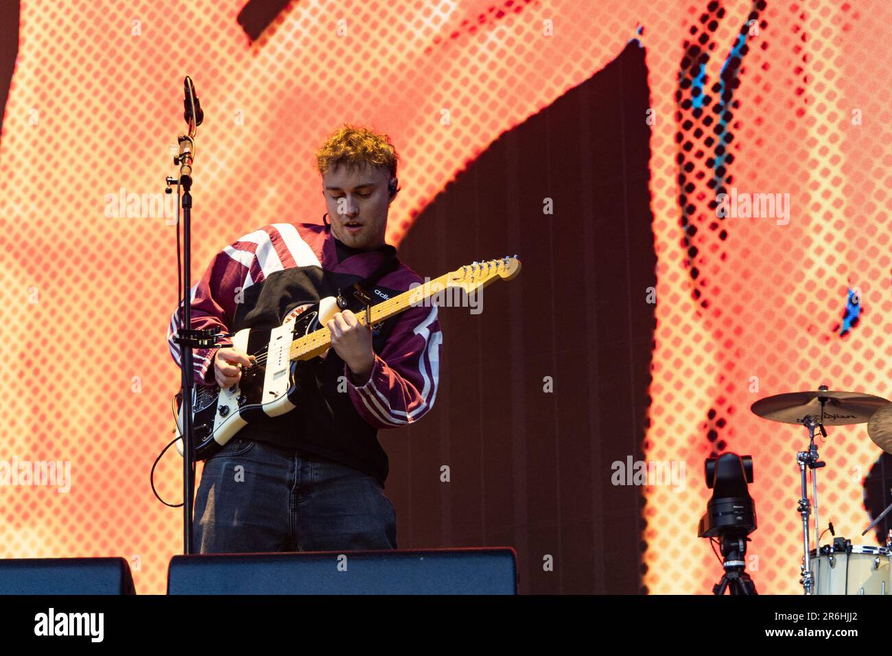 Newcastle, UK - 9.6.23 Sam Fender performs at St James Park,  home of Newcastle United,  on the first night of two sold out gigs. Photo credit Jill O'Donnell/Alamy Live News Stock Photo