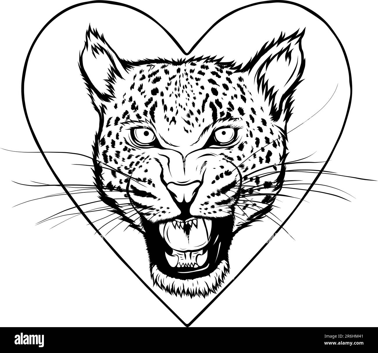 monochrome Black and white leopard head on heart vector illustration