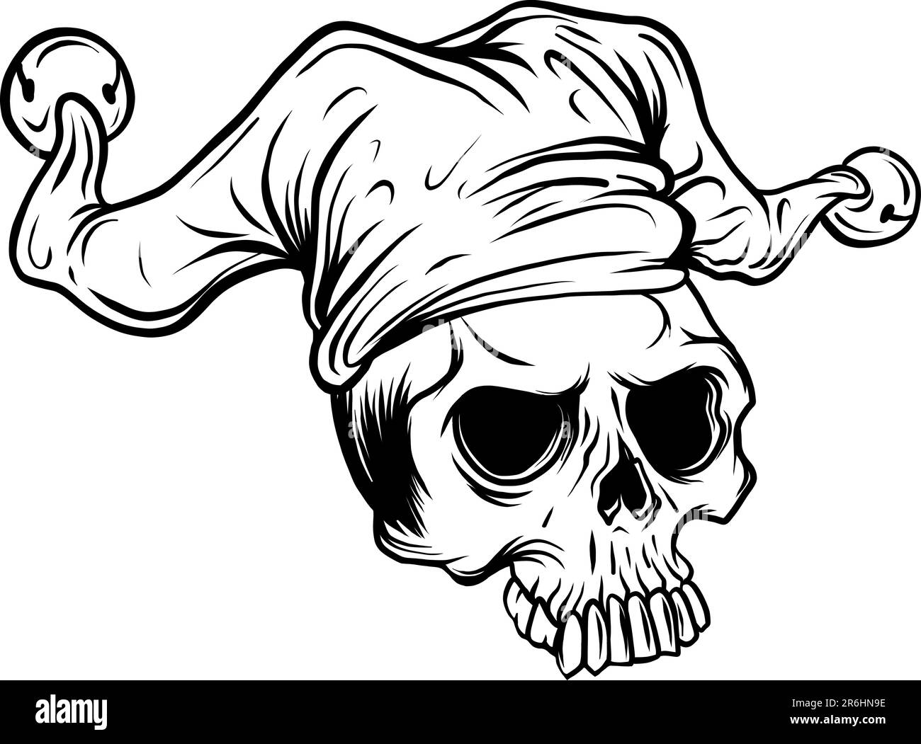 Skull in jester hat. monochrome vector illustration Stock Vector