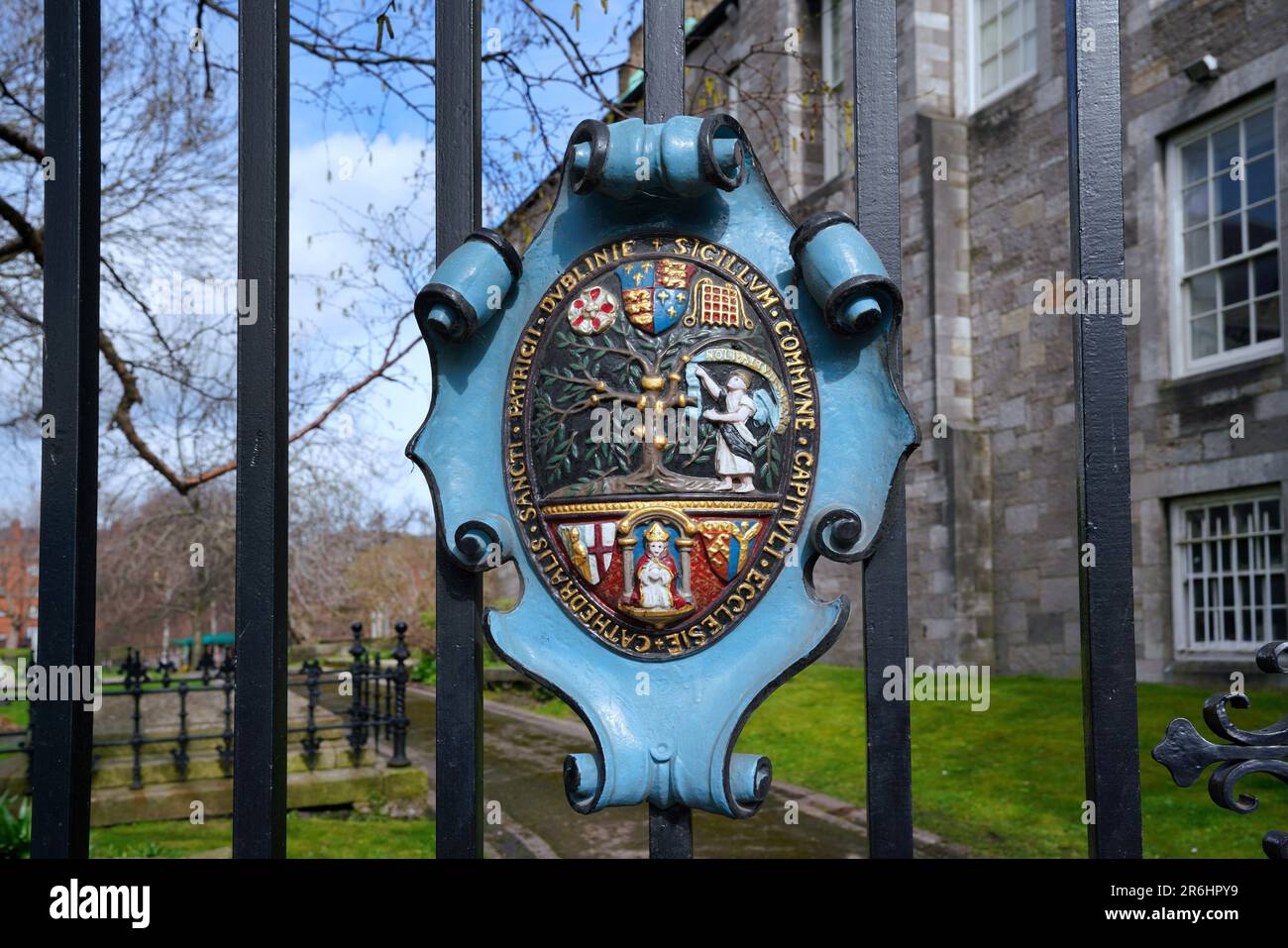 Ornate enamalled coat of arms on the gate of St. Patrick's Cathedral