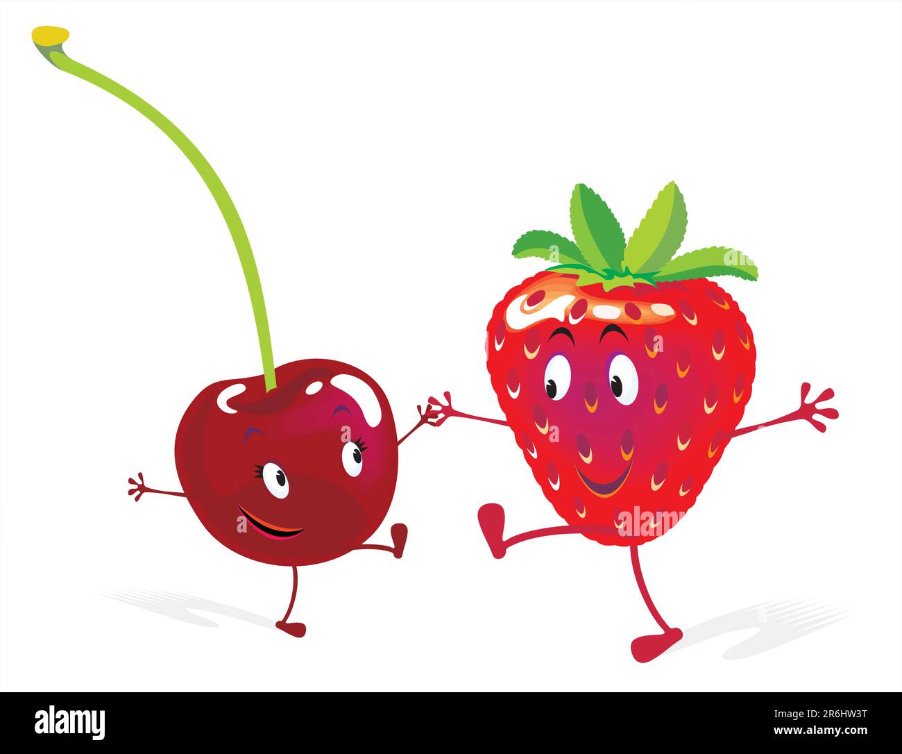 Cherry and strawberry on rock-and-roll. No gradiente vector. Easy to ...