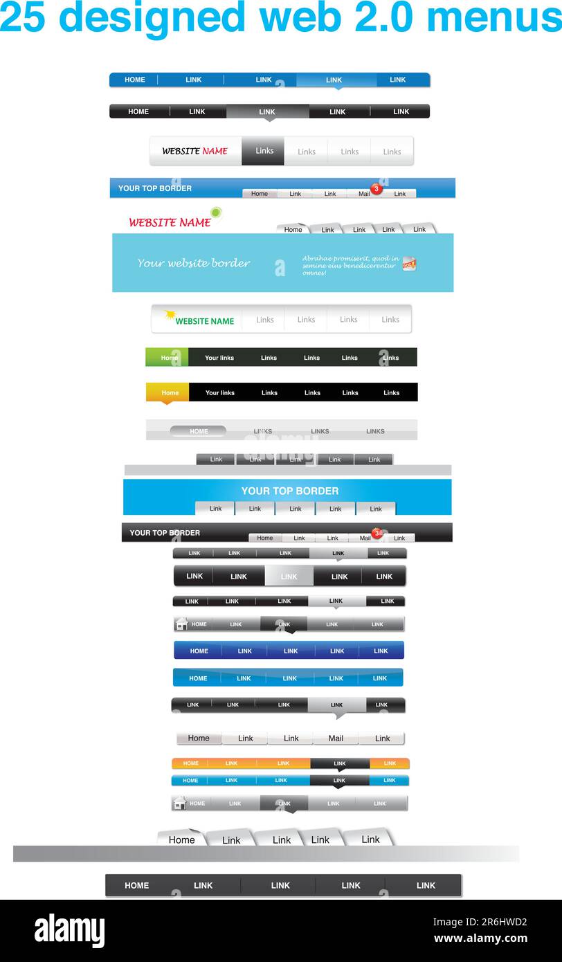 25 designed web 2.0 navigation bars Stock Vector